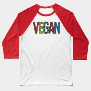 Vegan Word Art T-Shirt #2 | Bright Animal Print Letters Baseball T-Shirt